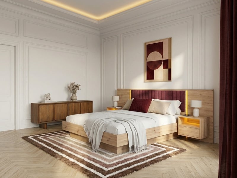 Bobochic lit coffre avec leds riad et chevets intégrés rouge 180x200 RIAD - Conforama C