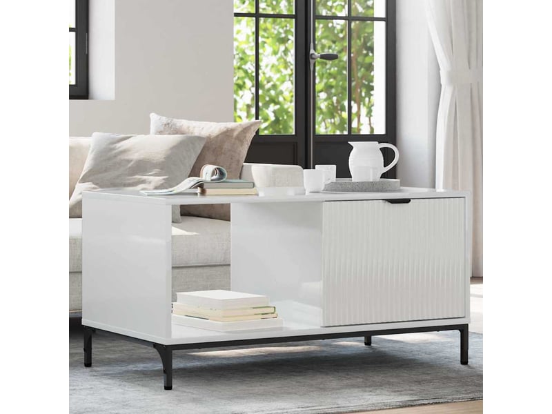  Table basse - table de salon - table à thé blanc brillant 90 x 49 x 46 cm bois d'ingénierie  - Conforama B