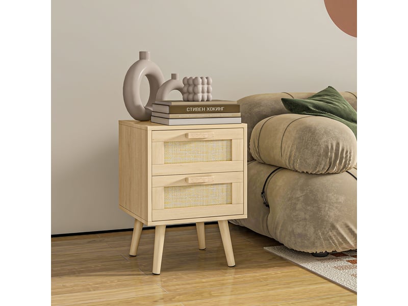  Table de chevet bohème à 2 tiroirs pour chambre à coucher, 40 x 40 x 56 cm, couleur bois naturel  - Conforama D