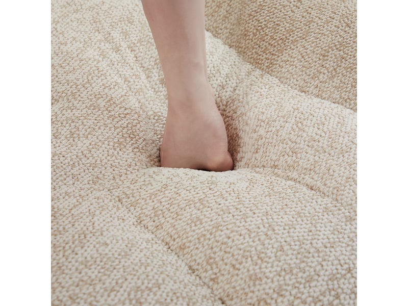  Canapé modulable 4 places en forme de u avec 2 ottomans, tissu granuleux beige blanc, design sans dossier pour salon moderne  - Conforama E
