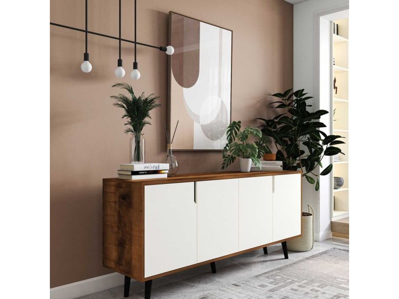  Buffet 4 portes en aggloméré latina modern blanc et noyer  - Conforama E