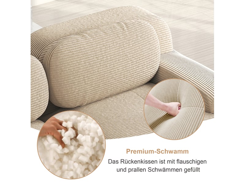  Canapé d'angle modulaire 298x178x70cm 3 places, canapé de salon, ergonomique, meuble de salon, velours côtelé, beige  - Conforama E