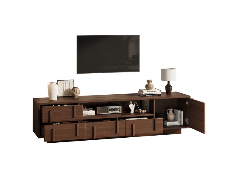  Meuble tv 180 cm pour écran 75 pouces - 4 tiroirs et niches - couleur noyer  - Conforama A