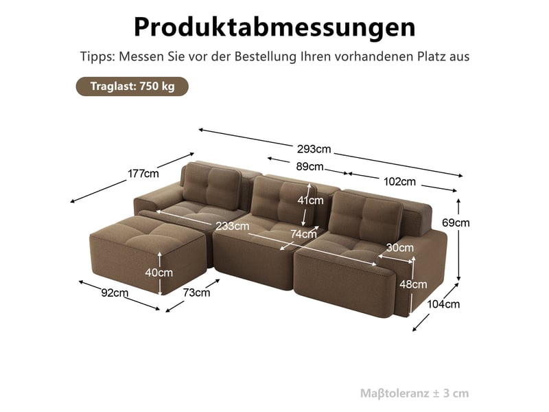 Canapé d'angle convertible 3 places en velours côtelé marron, 293 x 177 x 69 cm, sans armature, sans montage, livré compressé, assise profonde CARDUME ESTIVAL - Conforama C