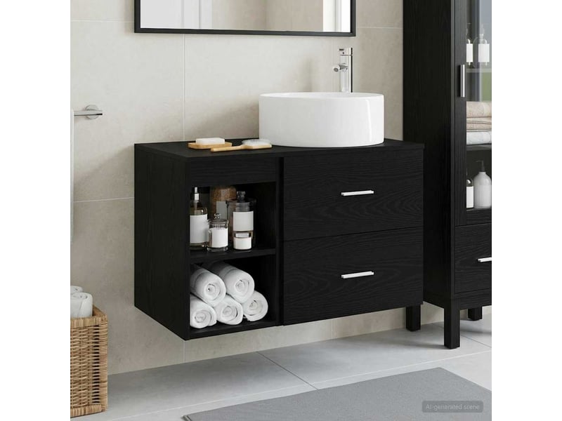 Ensemble de mobilier de salle de bain 2 pcs chêne noir shl4125  - Conforama B