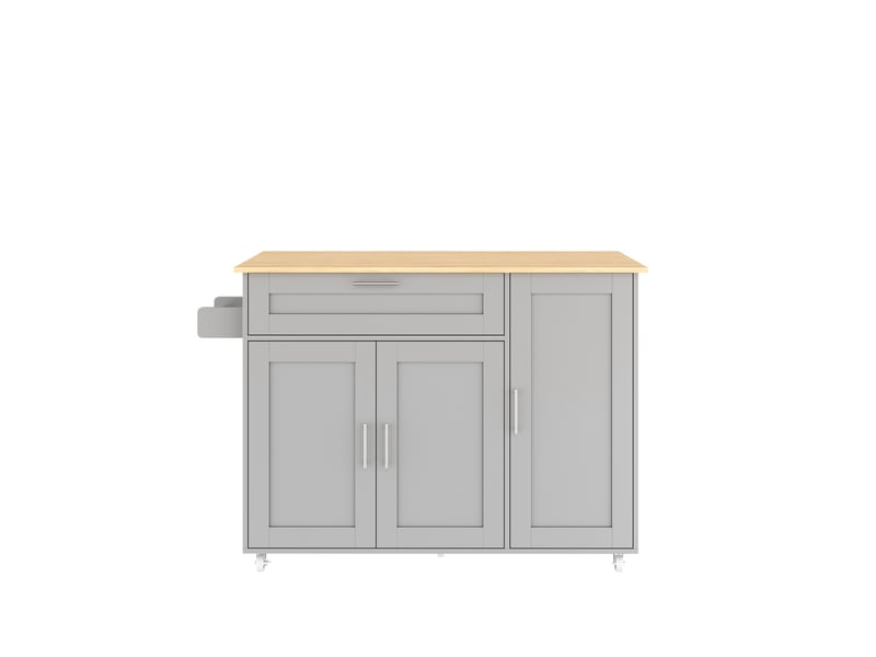  Îlot de cuisine 132,5x44-70,5x90 cm, desserte extensible avec tiroir, étagère à épices et porte-serviettes, mdf, gris  - Conforama E
