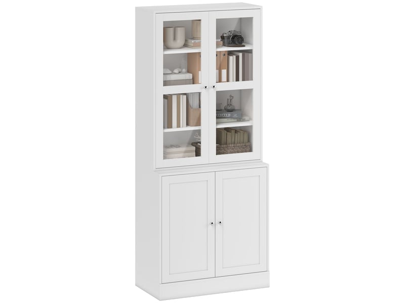  Bibliothèque vitrine, buffet salon, meuble de rangement avec 2 portes verre, 2 portes bois, 4 étagères réglables, pour salon, bureau, chambre, blanc  - Conforama A