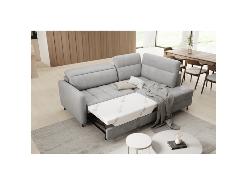 Canapé d'angle droit convertible barnea 208 cm gris clair avec rangement - Conforama B