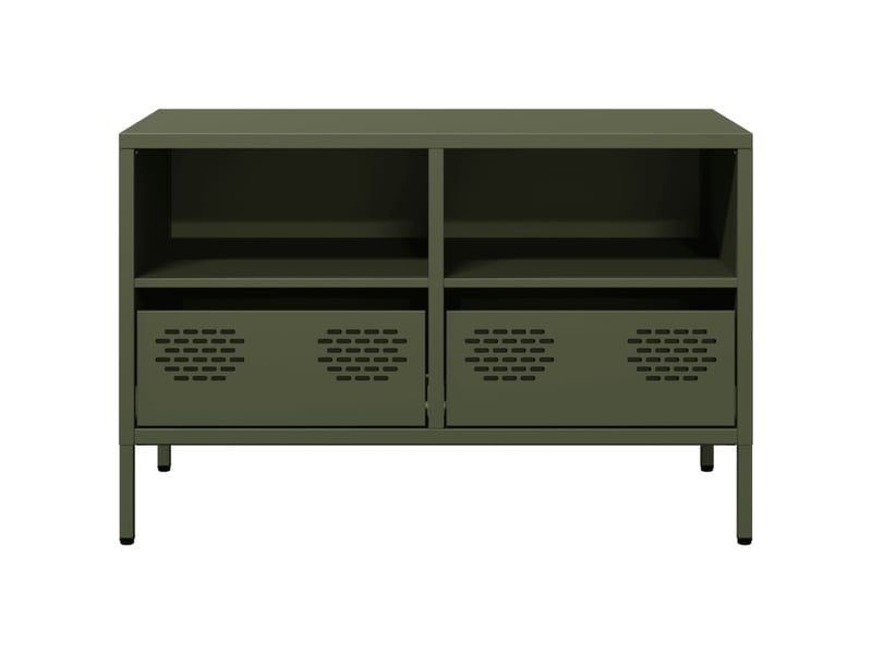  Meuble tv - banc tv - meuble de rangement vert olive 68x39x43,5 cm acier laminé à froid  - Conforama E