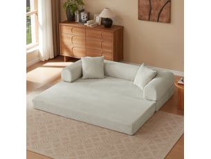 Canapé convertible 195x89x59 cm beige en mousse, 3 places, sans montage pour salon, chambre ou studio