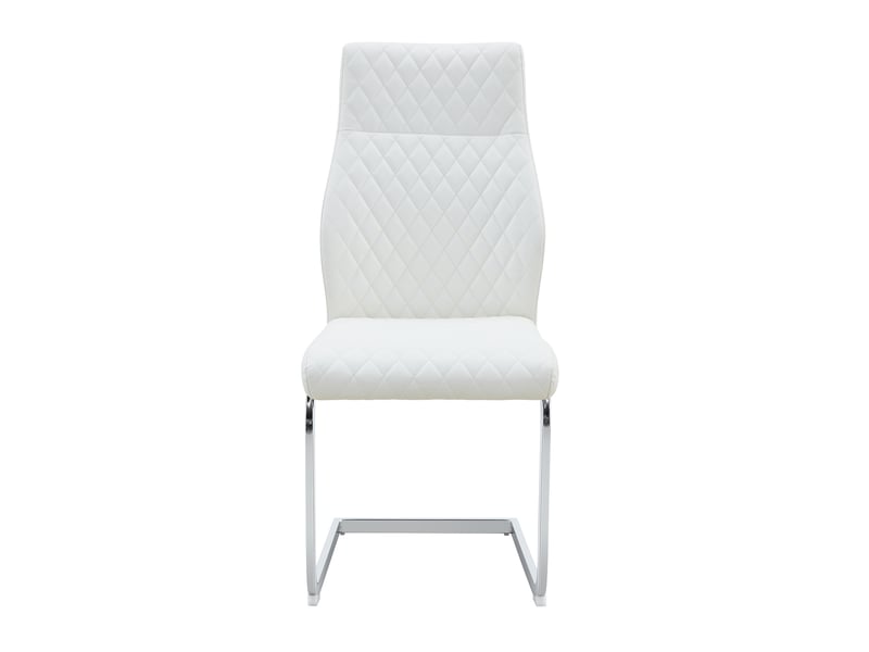  Set de 2 chaises de salle à manger en tissu à motif losange blanc, dossier haut et assise rembourrée, piètement métal argenté antidérapant et résistant, idéal pour restaurant  - Conforama A