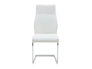 Set de 2 chaises de salle à manger en tissu à motif losange blanc, dossier haut et assise rembourrée, piètement métal argenté antidérapant et résistant, idéal pour restaurant