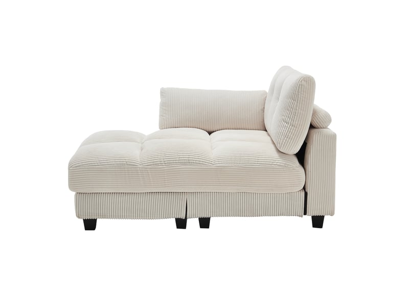 Fauteuil relax cocon beige rayures douces accoudoirs roulés appuie-tête porte-gobelets poche latérale - Conforama E