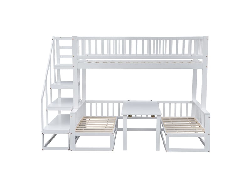Lit mezzanine 90 x 200 cm escalier table réglable canapé en bois structure en pin robuste coloris blanc - Conforama A
