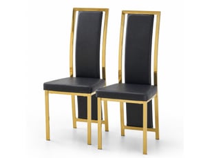 Lot de 2 chaises de salle à manger 109 cm, chaise cuisine, dossier incurvé, assise confort, moderne, métal doré, pu noir