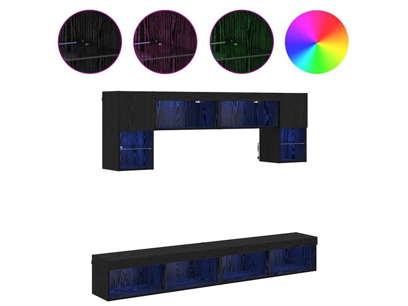  Unités murales tv avec led 6 pc chêne noir bois d'ingénierie shl99656  - Conforama D