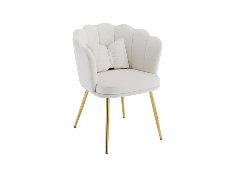  Lot de 2 fauteuils en velours beige à dossier pétale et pieds en métal doré  - Conforama A