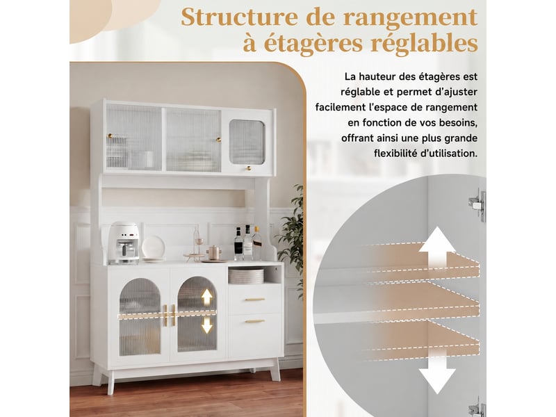  Meuble de cuisine muvano, buffet haut blanc avec prises et ports usb, 120 × 40 × 178 cm  - Conforama E