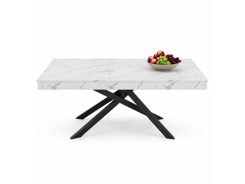  Table à manger extensible, 140-180x80x76 cm, avec plateau épais 93 mm piètement croisé style simple, mdf, coloris blanc  - Conforama A