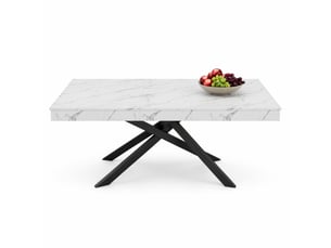 Table à manger extensible, 140-180x80x76 cm, avec plateau épais 93 mm piètement croisé style simple, mdf, coloris blanc