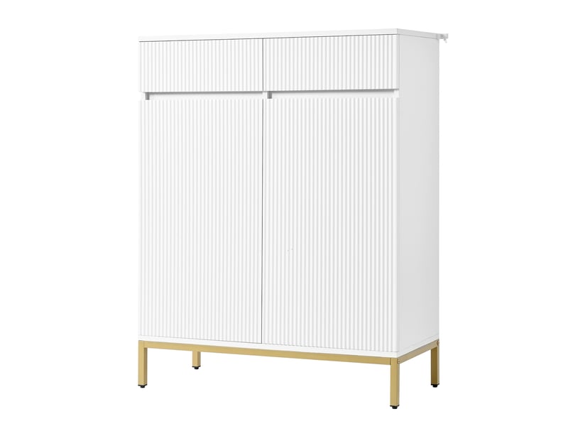  Meuble à chaussures 2 portes 2 tiroirs led blanc et doré 80 x 35 x 103 cm GL7901W - Conforama B