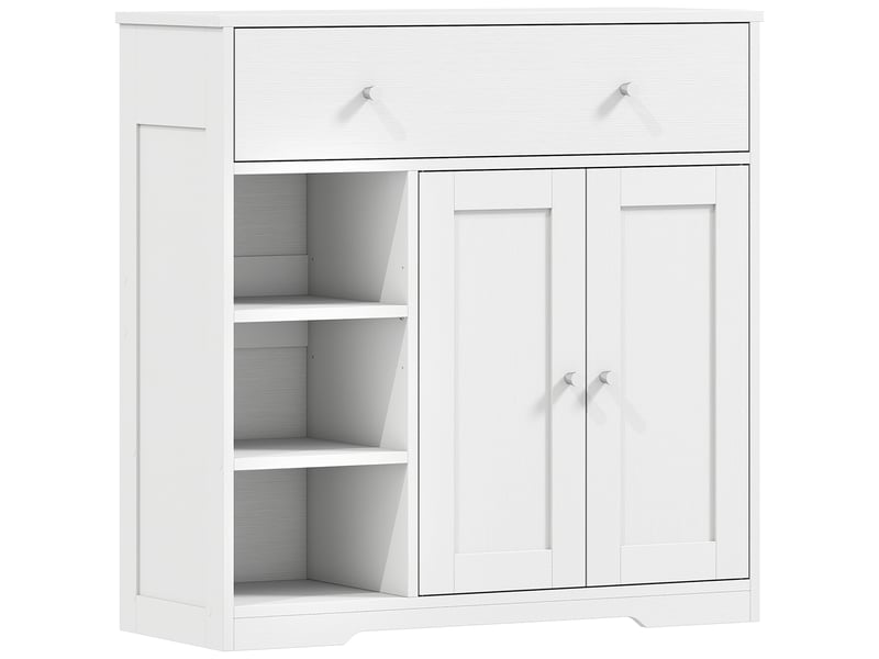  Meuble de salle de bain avec 1 tiroir, 2 portes, 3 compartiments ouverts, style scandinave, 80x30x80,2cm, blanc  - Conforama A
