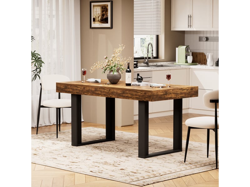  Table à manger extensible 120-160 cm, style rétro, marron rustique, 8 personnes  - Conforama B