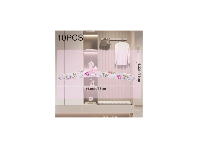 Cintres rembourrés, 10pcs 15 pouces de coucher en satin floral, cintres rembourrés non glissants, pas de linge de vêtements de blocs de chemise (rouge rose, motif aléatoire) - Conforama C