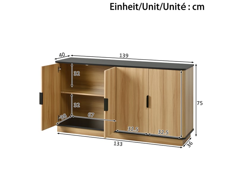  Buffet 139x40x75 cm à portes ondulées en panneaux de particules coloris naturel  - Conforama E