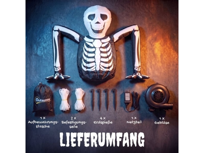  Squelette gonflable halloween avec led, effet rampant, décoration effrayante intérieur et extérieur  - Conforama D