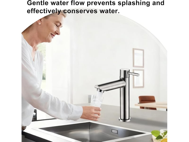  Robinet de salle de bain (1 pièce), mitigeur d'eau froide en acier inoxydable, convient aux lavabos monotrou, facile à installer  - Conforama B