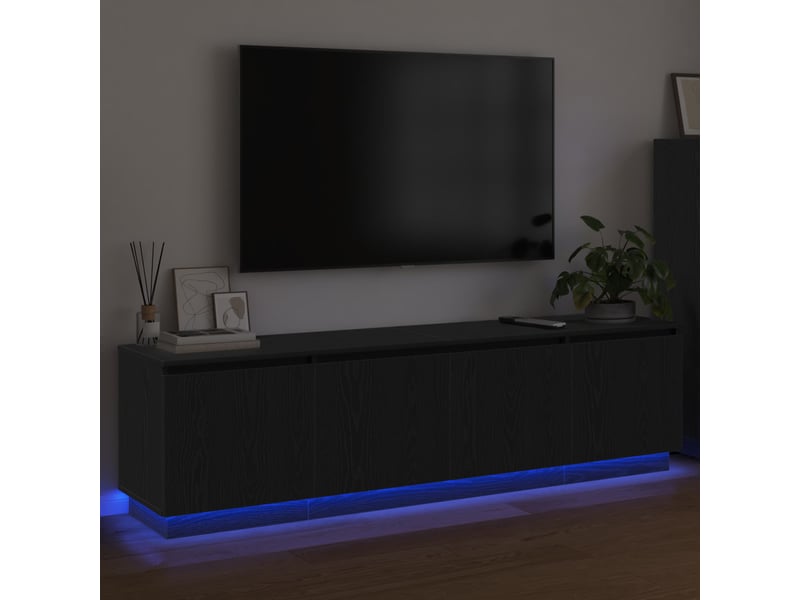 Meuble tv - banc tv - meuble de rangement 180 x 38 x 49 cm chêne noir bois d'ingénierie - Conforama E