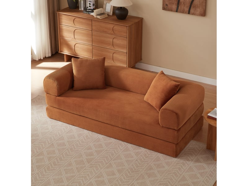  Canapé convertible 3 places en velours terracotta avec couchage 1 personne  - Conforama E