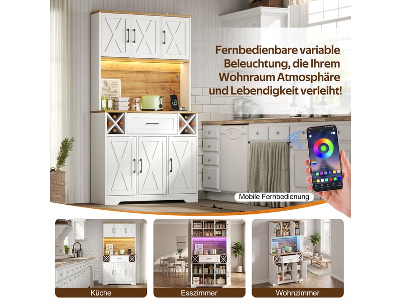  Meuble de cuisine haut avec led et prises mdf blanc et naturel 105 x 40 x 180 cm  - Conforama E