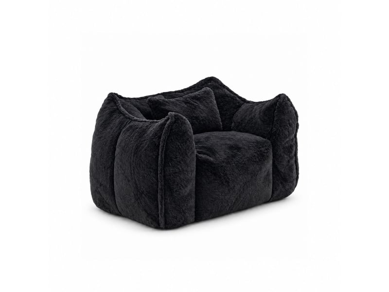  Fauteuil pouf paresseux en fausse fourrure, sans montage, rempli de mousse déchiquetée haute densité, design ergonomique,noir  - Conforama A