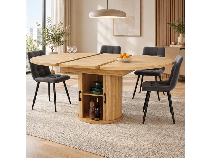  Table à manger extensible 118(158)x118x76.8 cm en mdf coloris naturel  - Conforama B