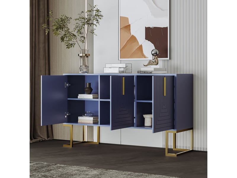  Buffet 3 portes 138 x 40 x 80,5 cm, étagères réglables, façades rainurées, poignées métal, bleu marine Jamama eleni - Conforama B