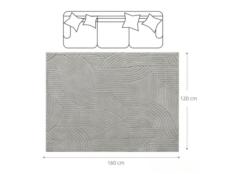  Tapis de salon géométrique à poils longs doux et antidérapant tissé jacquard en polyester et coton gris 160 × 120 cm  - Conforama E