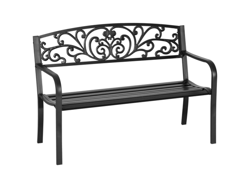 Banc de jardin 2 places en métal noir, dossier et accoudoirs, 250 kg, résistant aux intempéries, balcon et terrasse - Conforama A