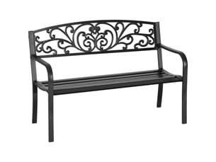 Banc de jardin 2 places en métal noir, dossier et accoudoirs, 250 kg, résistant aux intempéries, balcon et terrasse