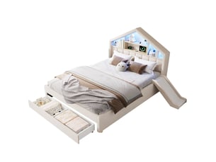 Lit avec rangement 140x200 cm <strong>ELVMI</strong>  <strong></strong> coloris beige