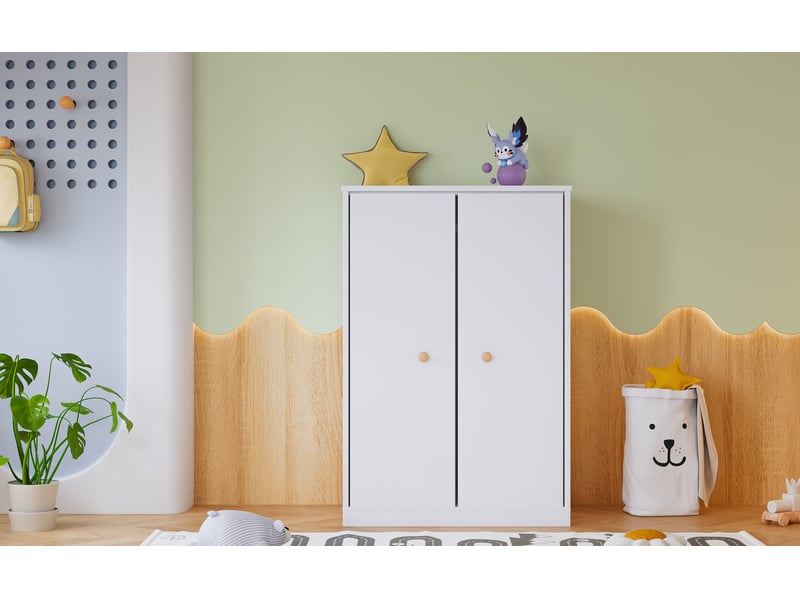  Armoire de rangement 2 portes avec penderie compacte - lpospi - poignées en bois, mdf blanc 80 × 50 × 120 cm  - Conforama E