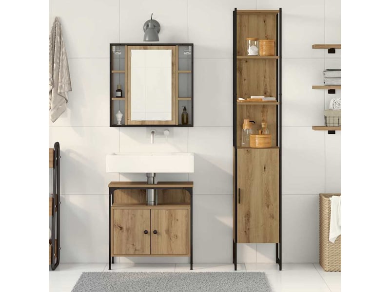 Ensemble de mobilier de salle de bain 3 pc chêne artisanal cf64286 - Conforama D