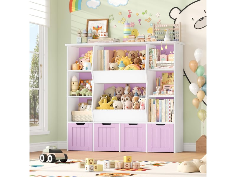  Meuble rangement enfant bibliothèque enfant, tiroir roulant rose  - Conforama B