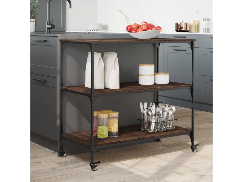  Desserte de cuisine, chariot de rangement chêne marron 102x50x95 cm bois d'ingénierie  - Conforama D