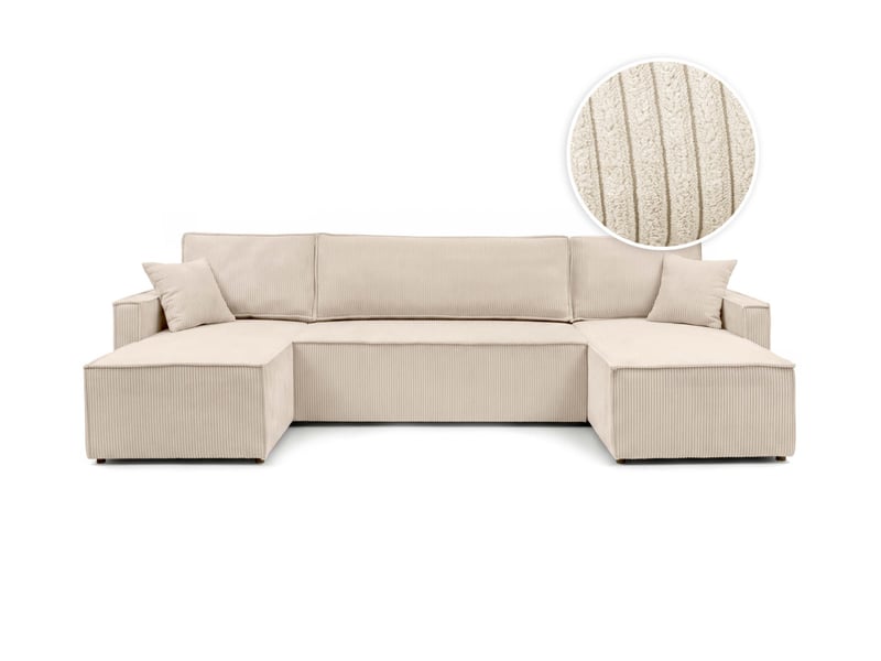  Farah - canapé d'angle panoramique convertible 6 places accoudoirs slim en velours cotelé  - Conforama A