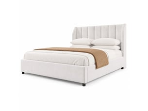 Lit double rembourré 140 x 200 cm avec sommier à lattes et 2 coussins beige