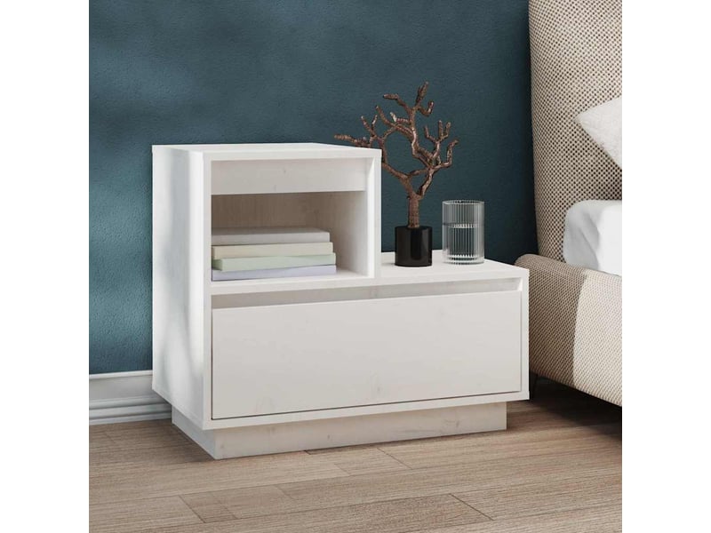  Lot de 2 tables de chevet - cabinet de chevet - table de nuit blanc 60x34x51 cm bois de pin solide  - Conforama B