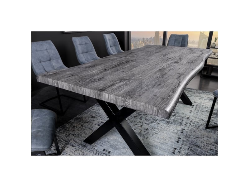Table de salle à manger rivet – rectangulaire 200 cm – mdf gris et métal noir - Conforama C