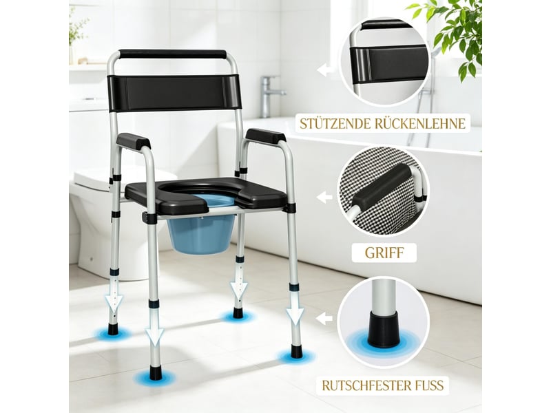  Fauteuil de salon - chaise de toilette pliable avec accoudoirs et dossier, chaise sanitaire portable, noir  - Conforama D